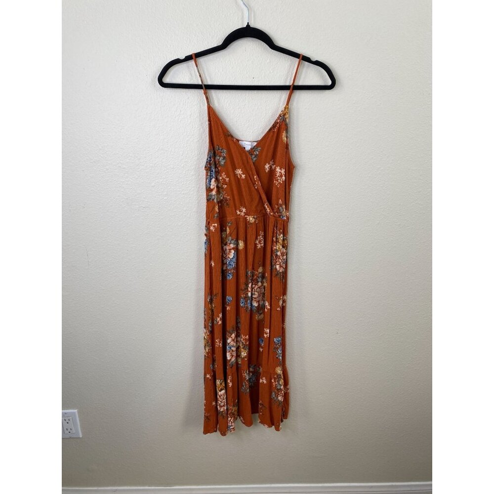 Becool Womens Floral Orange Sleeveless Wrap Maxi Dress Size Small Rayon